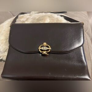GUCCI vintage 70s dark brown Shoulder Bag with Gold Hardware